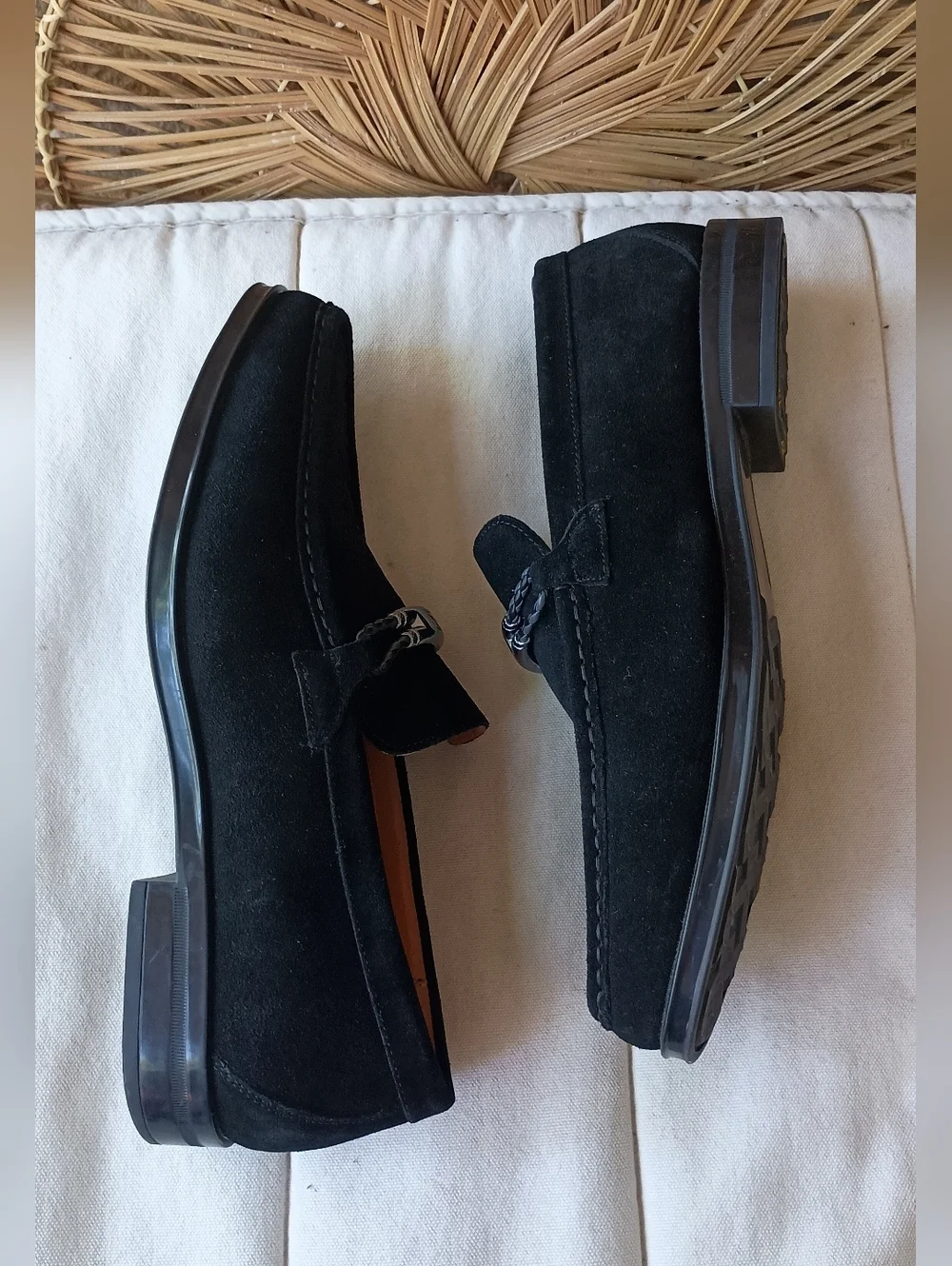 Stacy Adams Men's Black Suede Slip-On Loafers with Silver Bit Hardware_9